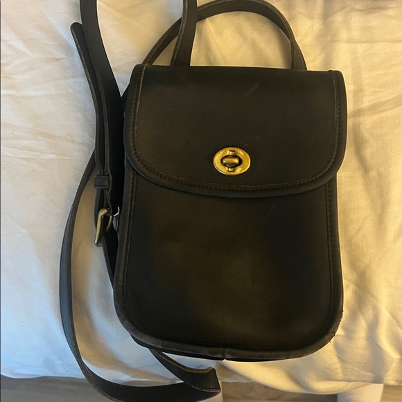 Handbags - Vintage Coach Black Leather Crossbody with Gold Turnlock